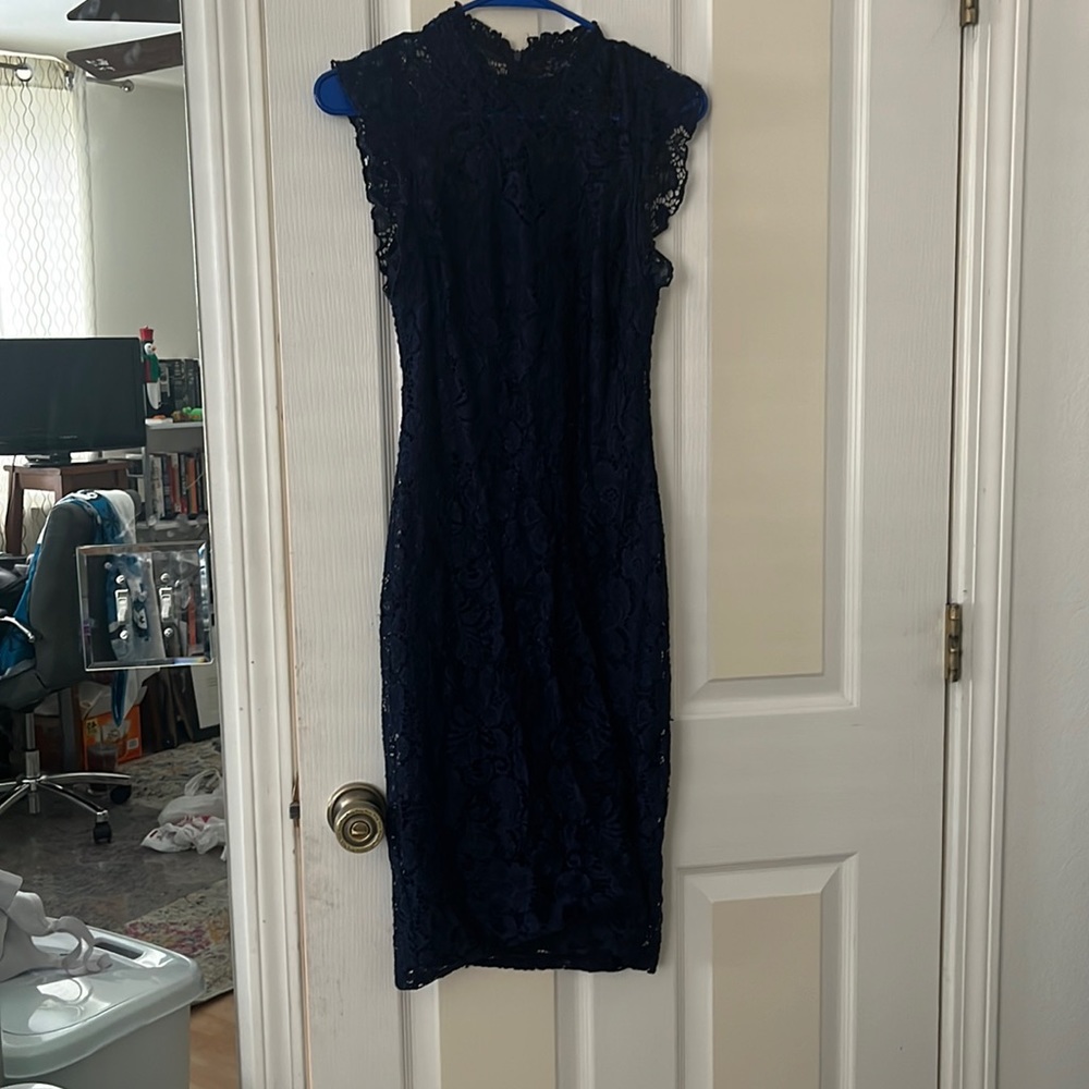 Gorgeous high neck navy cocktail dress